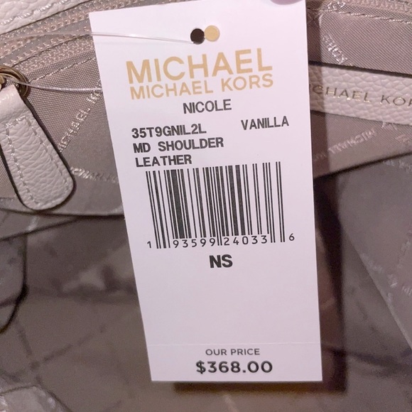 New Michael Kors MK Nicole Medium Shoulder Bag Tote Purse Vanilla White - Picture 12 of 14